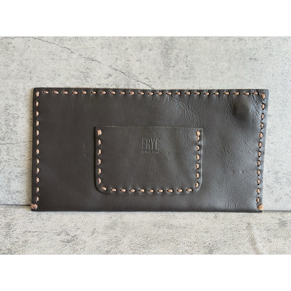 FRYE Genuine Leather Handmade Stitch Zipper Envelope Wallet For Check Cash NWOT